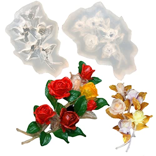 FineInno Tulpenmagnolie Blume Silikonform 3D Harz Formen Bouquet Mould Tray Mold Schmuck Gussform Werkzeuge für Epoxidharz, DIY Crafts Anhänger (Rose) von FineInno