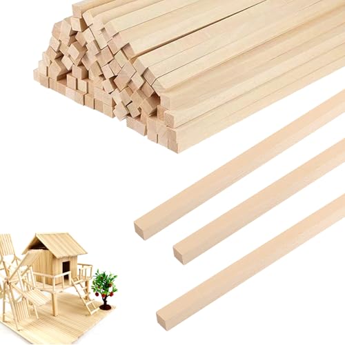 Balsaholz Stäbchen, 100 Stück Natürliche Lange Holzbastelstäbe für DIY Handwerk Modellbau Woodcraft Dekorationen (3 x 3 x 300 mm) von Finehenchi