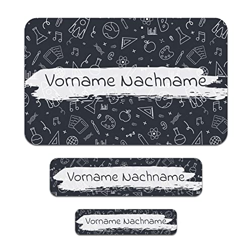 50 x personalisierte Namensaufkleber Sticker mit Wunschname Klebeetiketten zum Markieren Stifte Hefte mit Kinder Name Schule Kindergarten Aufkleber Set (06 Wissenschaft) von Finest Folia