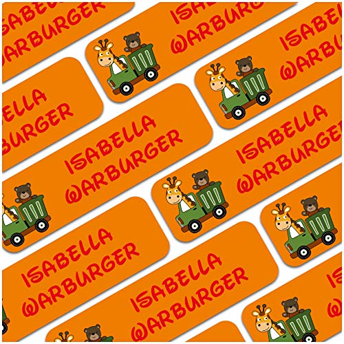 80 x Namensaufkleber Wunschname personalisiert je 3,5x1cm Aufkleber mit Kinder Name Beschriftung Schule Kindergarten Kleidung Sticker (Nr. 03 Auto, Für feste Oberflächen) von Finest Folia