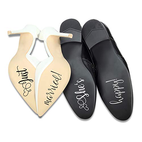 Aufkleber Set für Hochzeitsschuhe Schuhsticker Hochzeit Trauung Schuhe Heiraten Sticker Folie Selbstklebend Sprüche Symbole (Schwarz Weiß, K123 Just married) von Finest Folia