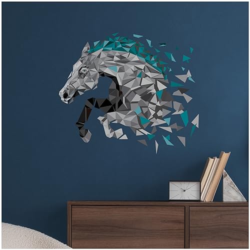 Finest Folia Wandtattoo Polygon Tier Aufkleber Wandsticker Hologramm Sticker Tiere Motiv Geometrisch Wand art Kunst Dekor Kinderzimmer selbstklebend W012 (110cm Pferd, Blau) von Finest Folia