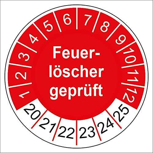 Prüfplaketten Feuerlöscher geprüft 2020-2025 Prüfetikett Aufkleber Folie selbstklebend UVV 30mm rot R005 (50) von Finest Folia