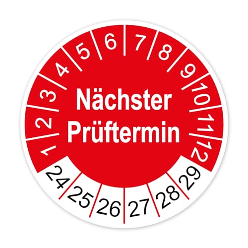 Prüfplaketten Feuerlöscher nächster Prüftermin 2024-2029 Prüfetikett Aufkleber Folie selbstklebend UVV 30mm rot R005 (10) von Finest Folia