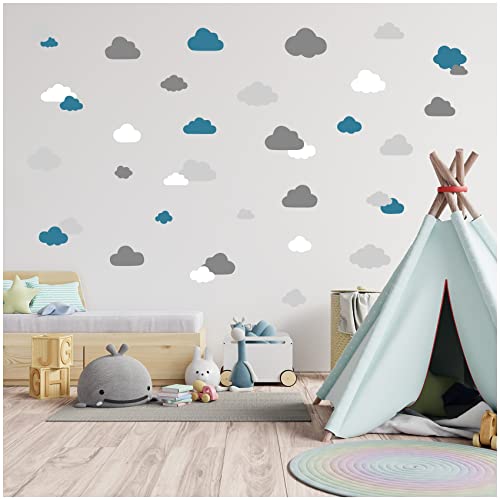 Wandsticker personalisiert Sticker Aquarell Tiere mit Name Wandtattoo für Kinderzimmer Babyzimmer Spielzimmer Mädchen Junge Y037 (Nr. 25 Wolken, Ohne Wunschname) von yabaduu