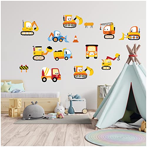 Wandsticker personalisiert Sticker Aquarell Tiere mit Name Wandtattoo für Kinderzimmer Babyzimmer Spielzimmer Mädchen Junge Y037 (Nr. 30 Bagger, Ohne Wunschname) von Finest Folia