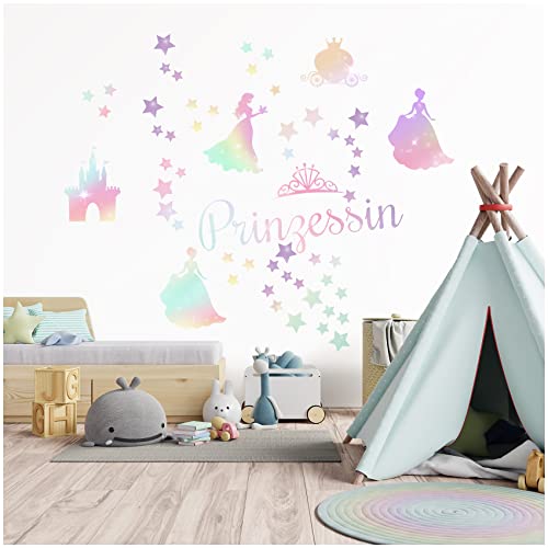 Wandsticker personalisiert Sticker Aquarell Tiere mit Name Wandtattoo für Kinderzimmer Babyzimmer Spielzimmer Mädchen Junge Y037 (Nr. 36 Kleine Prinzessin, Ohne Wunschname) von Finest Folia