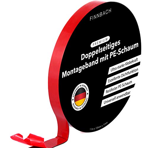 Premium Doppelseitiges Klebeband [11M] Dichtungsband - Universal Kochfeld Ceranfeld Montageband schwarz - aus widerstandsfähigem PE Schaum - 10mm x 11m Dichtband von Finnbach