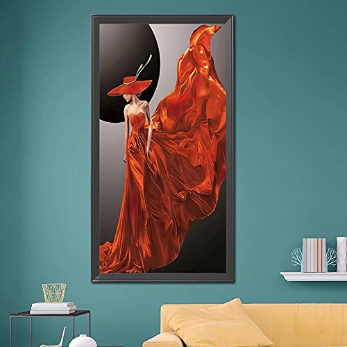 Diamond Painting Rotes Kleid Frau Diamant Painting Bilder Erwachsene Groß Stickerei Set, DIY 5D Daiments Paintings by Numbers kit Kinder Anfänger, Diamond Dots Crystal Art Home Deko, 40x80cm von Finnoon