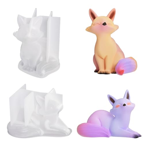 Finyoffiy 2Stück Fuchs-Kerzenform 3D Fuchs Kerze Form Tier Harz Form Silikonformen Epoxidharz für Kuchen, Seifen, Fondant Kuchen Dekoration Form (Fox) von Finyoffiy