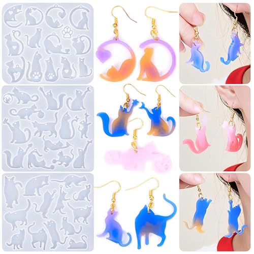 Finyoffiy Katze Epoxidharz Formen Reh Silikonform Tierform Silikonform DIY Ohrringe,Schlüsselanhänger Anhänger Basteln Haus Dekoration (3pcs cat earring mold) von Finyoffiy