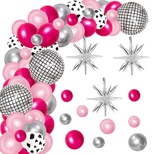 109 Pcs Western Disco Party Dekorationen für Frauen, Hot Pink Rose Rot Silber Cowgirl Ballon Arch 4D Ball Fringe Vorhänge Thema Letzte Rodeo Bachelorette Zubehör für Frauen 80er Jahre 90er Jahre Dekor von Finypa