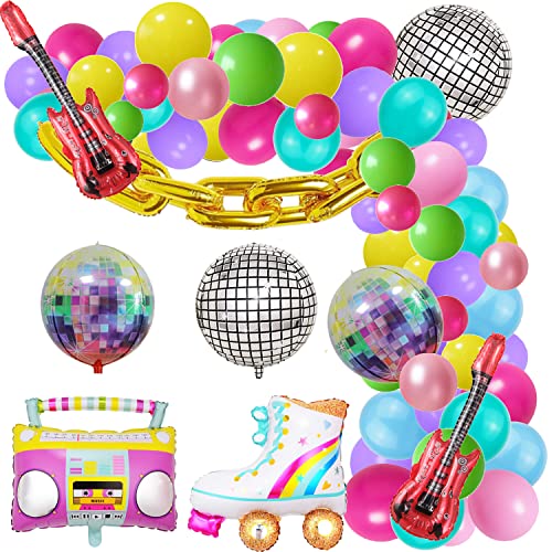 80er 90er Party Dekorationen Bundle Radio Boom Box, Party Supplies Folienballon Radio Gitarre Disco Ball Bunte Luftballons für 90er 80er Jahre Party für Hip Hop Disco Fieber Geburtstag Dekorationen von Finypa