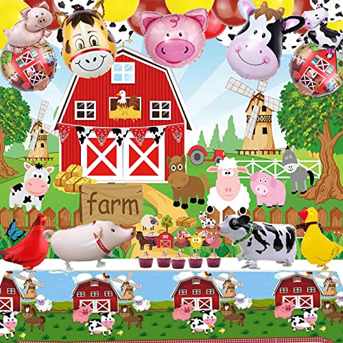 Bauernhof Tiere Thema Party Dekorationen Bauernhof Scheune Tiere Hintergrund Banner Bauernhaus Tiere Dekor Party Tischdecke Cupcake Toppers Ballon Bogen Girlande Kit für Kinder Bauernhof Tiere Kuh von Finypa