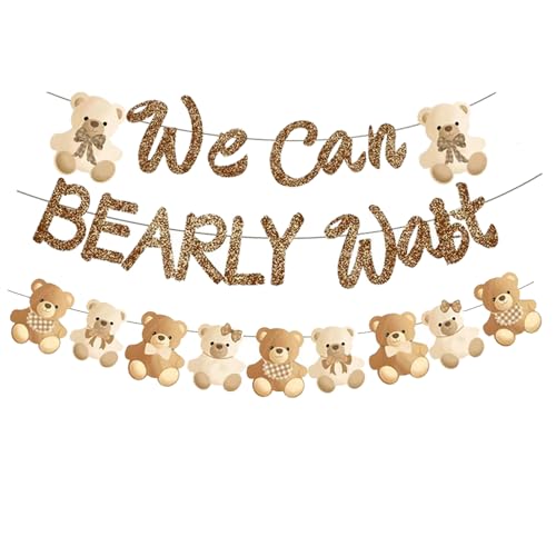 Bearly Wait Banner Bär Baby Shower Party Supplies Bearly Wait Growth Babyparty-Dekorationen Braun Glitzer Schalotte Pulver Funkelnde Flagge für Jungen Mädchen Geschlecht Offenbarung Party von Finypa