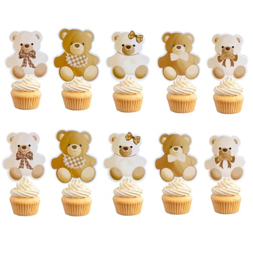 Cupcake-Topper mit Bären-Motiv, für Babypartys, Geburtstagspartys, 24 Stück von Finypa