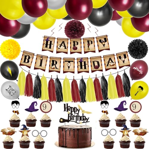 Magic Wizard Schulballons Girlande Kit,Schwarz Gold Ballon Bogen Zauberer Geburtstag Banner für Kinder Geburtstag Party Babyparty für Jungen Mädchen Magic Wizard School Thema Party Dekoration von Finypa