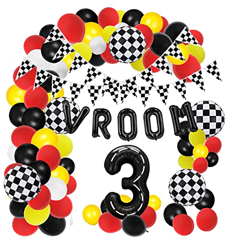 Rennauto Luftballons Bogen Girlande Kit 40 Zoll Rennstrecke Nummer 3 Ballon Schwarz Jungen 3. Geburtstag Rennauto Thema Party Dekor Supplies Kariert Racing Monster Truck Thema Party Dekorationen von Finypa