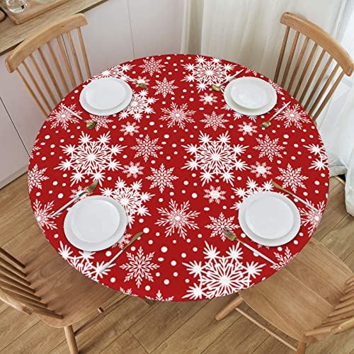 Fiokroo Weihnachtliche Schneeflocken-Tischdecke mit elastischem Rand, runde Tischdecke, waschbar, wiederverwendbar, Tischdecke für Küche, Esszimmer, Party, Picknick, klein von Fiokroo