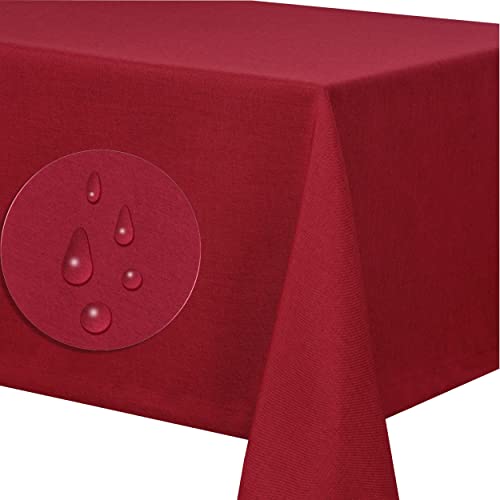 Leinendecke Tischdecke Tischtuch Leinen Optik pflegeleicht schmutzabweisend abwaschbar Lotuseffekt Fleckschutz (Eckig 110x110 cm, Bordo) von Fiora