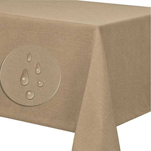 Leinendecke Tischdecke Tischtuch Leinen Optik pflegeleicht schmutzabweisend abwaschbar Lotuseffekt Fleckschutz (Eckig 110x110 cm, Sand) von Fiora