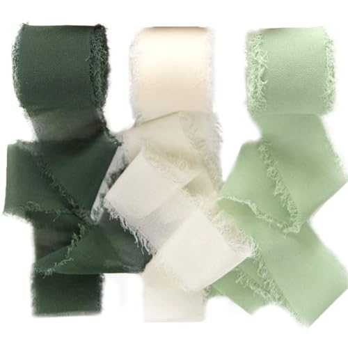 Fiorky 3 Roll Chiffon Seide Rand aus Franstand DIY Quaste Quaste Ribbon for Geschenk (grün) von Fiorky