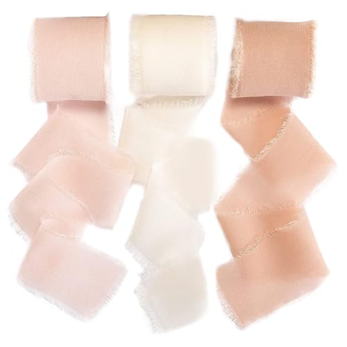 Fiorky 3 Roll Chiffon Seidenband ausgefranste Kantenband DIY Quastenband (hellrosa) von Fiorky