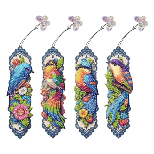 Fiorky 4pcs 5d DIY Partial Special geformtes Bohrendiamant Malmals Kit, Butterfly Flower Diamond Malmark Making Kit Diamond Art Lesezeichen mit Anhänger for Kinder Erwachsene Anfänger von Fiorky