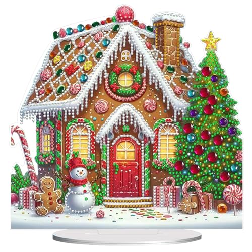 Fiorky Diamond Malerei Tisch Ornamente, DIY Acryl -Winter Weihnachtshaus Diamant Malmalerei Tabletop Ornamente Kit 5d Diamant Art Tabletop Ornamente Home Schlafzimmer Dekoration von Fiorky