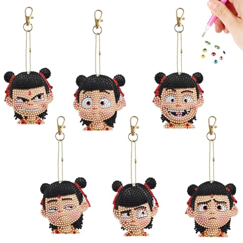 Fiorky Diamond Painting Schlüsselanains ， 6pcs doppelseitig speziell geformte Cartoon Nezha Diamant Malmalerei Schlüsselbund Strassemalerei Schlüsselbund Anhänger für Home Birthday Party von Fiorky