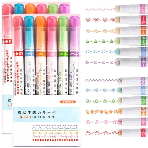 Fiorky Highlighters Stifte Sorthed, Border Pen leicht zeichnen dekorative Linien Roller Tipp Curve Liner Marker Grenzstempelstempel for Planer Sammelalbum Lieferungen perfekt Schule und Büro von Fiorky