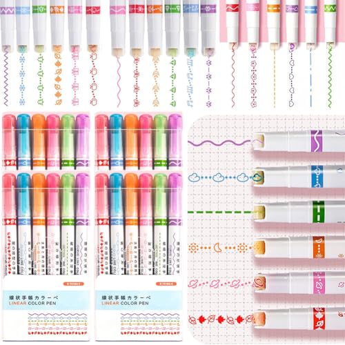 Fiorky Highlighters Stifte Sorthed, Border Pen leicht zeichnen dekorative Linien Roller Tipp Curve Liner Marker Grenzstempelstempel for Planer Sammelalbum Lieferungen perfekt Schule und Büro von Fiorky