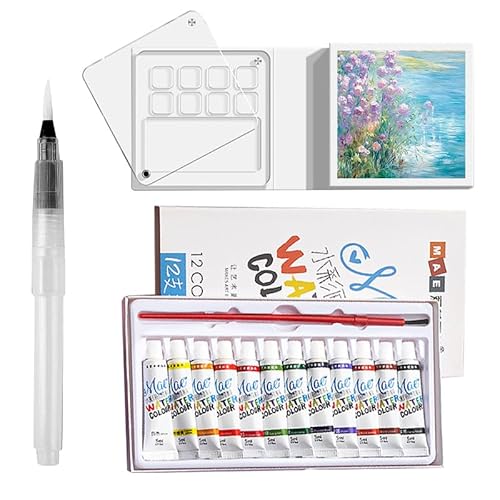 Fiorky Tragbares Mini-Aquarellpaletten-Set for Maler, Künstler, Studenten mit Aquarell-Skizzenbuch, tragbares Skizzenbuch-Paletten-Set, Aquarellpinsel, Acryl-Gitter-Farbkasten von Fiorky