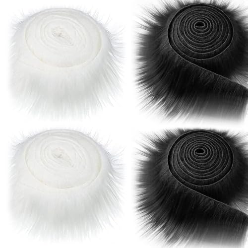 Fiotha 4 Stück Kunstfell zum Basteln, 5 CMx1.5 M Furry Faux Precut Strips, Kunstfell Band Kunstpelz Fellstoff, fur Gnome Beard Santa Hair Dwarf DIY Dekoration Kunstfell Basteln (Weiß) von Fiotha