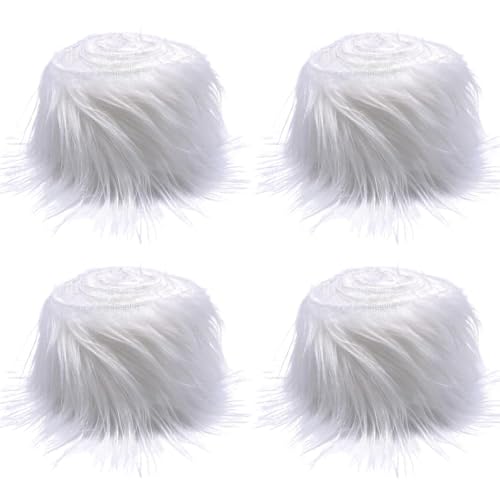 Fiotha 4 Stück Kunstfell zum Basteln, 5 CMx 1.5 M Furry Faux Precut Strips, Kunstfell Band Kunstpelz Fellstoff, fur Gnome Beard Santa Hair Dwarf DIY Dekoration Kunstfell Basteln (Weiß) von Fiotha