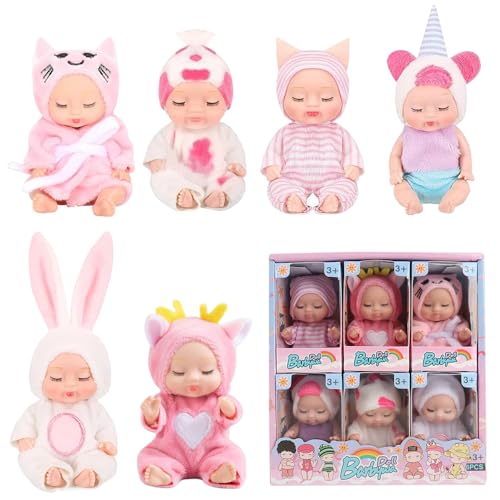 Fiotha Mini Baby Puppe, 6 Stück 3,5 Zoll Puppe und Kleidung Set, Babypuppe, Reborn Baby Dolls, Realistische Babypuppe, Mini-Puppen-Set, Puppenspielzeug für Mädchen und Kleinkinder von Fiotha