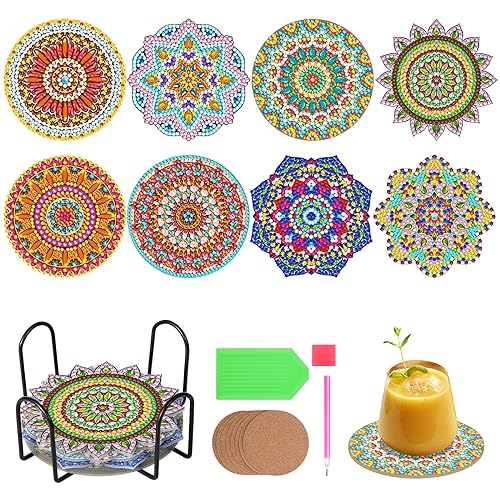 Fippy 8 Stück Diamond Painting Untersetzer mit Halter, DIY Diamond Art Untersetzer, 5D Mandala Diamond Painting Untersetzer für Anfänger Erwachsene Kinder (Mandala A) von Fippy