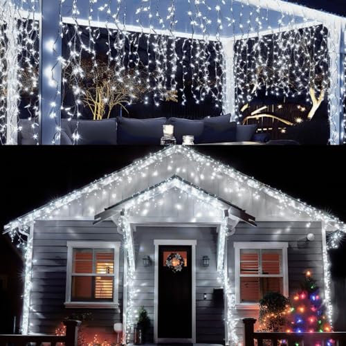 Fiqops Eisregen lichterkette außen 10m Kaltweiß 400 leds lichterketten mit Stecker fairy lights aussen innen für Party Garten Weihnachten Hochzeit Beleuchtung Deko von Fiqops