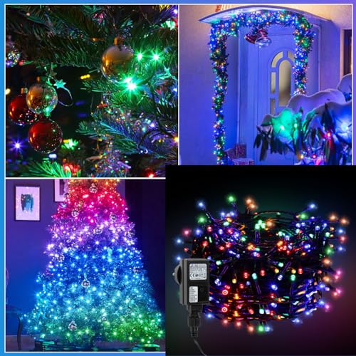 Fiqops LED lichterkette außen 20m 200LEDs lichterketten mit Stecker IP44 Wasserdicht Strom Lichterkette outdoor/innen für Garten Terrasse Hochzeiten Weihnachten Party Bunte,Schwarz Draht von Fiqops