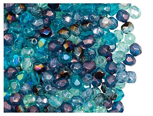 100 pcs Glasschliffperlen 4 mm Feuerpoliert, Blau Vega Mix, Böhmische Glas von Fire-Polished Beads