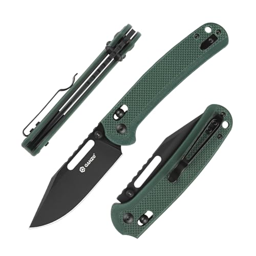 Ganzo G768PT-GB Taschenmesser Rasiermesserscharfe D2-Edelstahlklinge Schwarze Klinge Ergonomischer Rutschfester G10-Griff mit Clip Camping Jagd Angeln Outdoor Klappmesser EDC-Messer (Grün) von Firebird