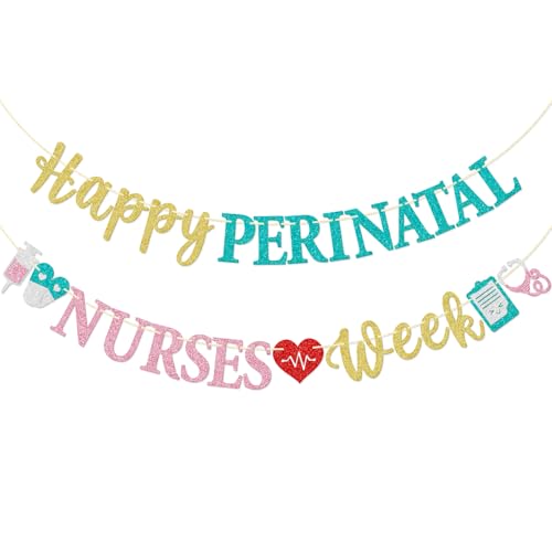 Banner "Happy Perinatal Nurse Week", vorbespannte perinatale Krankenschwesterwoche Partybanner, Perinatale Krankenschwester Wertschätzungswoche Partydekorationen, Blau Rosa und Glitzer von Firefairy