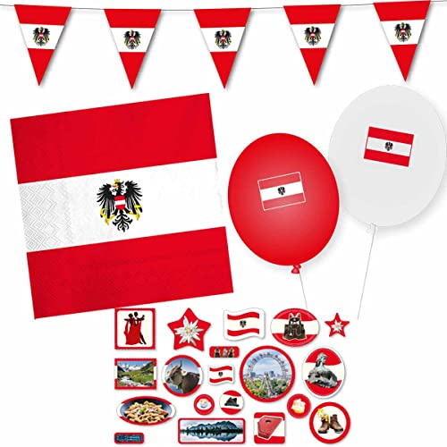 /DH-Konzept Dekoset Österreich Servietten, Wimpelkette, Konfetti, Ballons // Österreich Partydekoration // Partydekoration Österreich von Firlefantastisch Der Partyshop