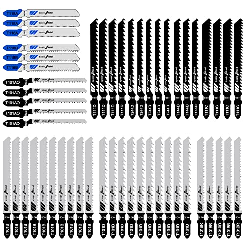 Firschoie Professional 52 tlg Stichsägeblätter Set Stichsägen-Zubehör, 10 Modelle,T-Schaft um die Bedürfnisse des Gebrauchs zu erfüllen, Stichsägeblatt Ideal für Holz, Kunststoff und Metall von Firschoie