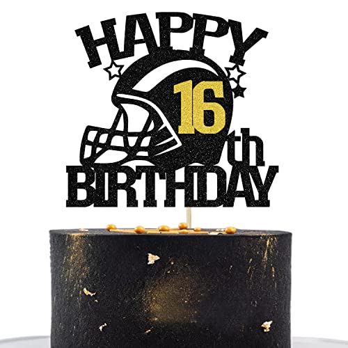 Happy 16th Birthday Cake Topper, Fußball Sport Thema 16th Birthday Cake Decor, Fußball Fans 16th Birthday Party Dekorationen Gold und Schwarz Glitzer von First Holy Communion