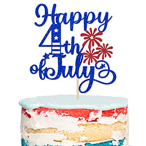 Happy 4th of Juli Birthday Cake Topper, Fourth of Juli Cake Decor, America Independence Day Decorations Supplies Red & Blue Glitter von First Holy Communion