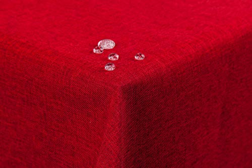 First-Tex Tischdecke Leinenoptik Lotuseffekt abwaschbar mit gerader Saumkante 130x160 eckig in rot von First-Tex