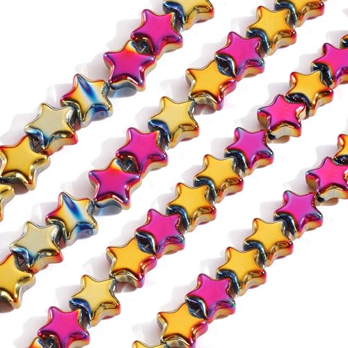 Firstmeet 65 Stück glänzende Glasperlen, 1 Strang, Sternform, lose Perlen für Schmuckherstellung, DIY (1051-Goldviolett) von Firstmeet