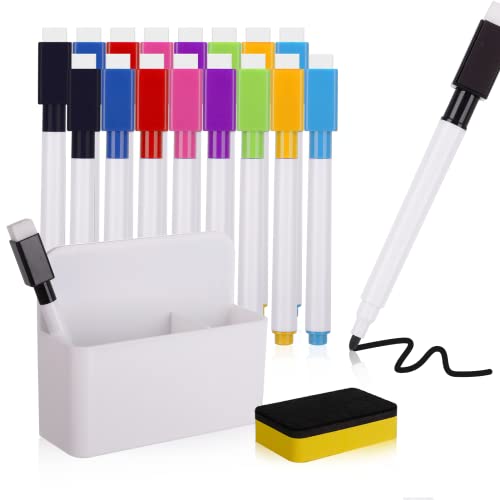 Firtink 16 Stück Whiteboard Marker mit Whiteboard Schwamm Stifthalter Magnetisch Markerhalterun für Whiteboard Halterung Kühlschrank Schule Büro(Weiß) von Firtink