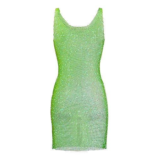 Firulab Kleid mit durchsichtigem Netzstoff und Pailletten - Sexy Netz-Strasskleid - Ärmelloses Damen-Mesh-Paillettenkleid für Strand-Cocktailparty von Firulab